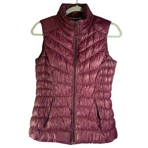 Athleta Quilted Down Puffer‎ Vest Plum Purple Full Zip Stand Collar Women's XS